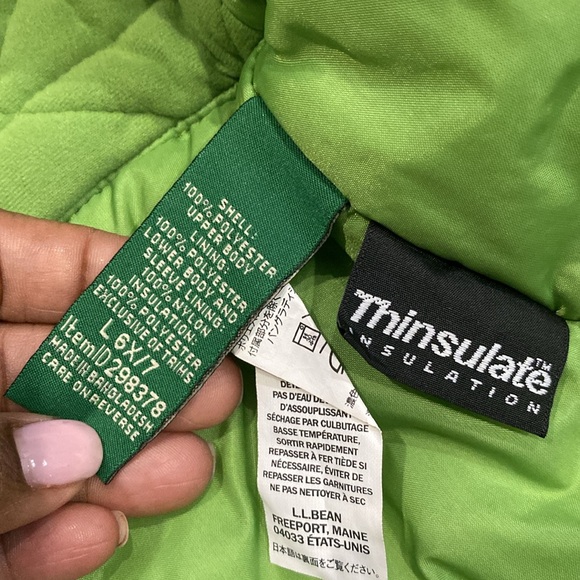 L.L. Bean Green gray printed kids zip Jacket w/ detachable hood sz large 6X/7 - Picture 6 of 12